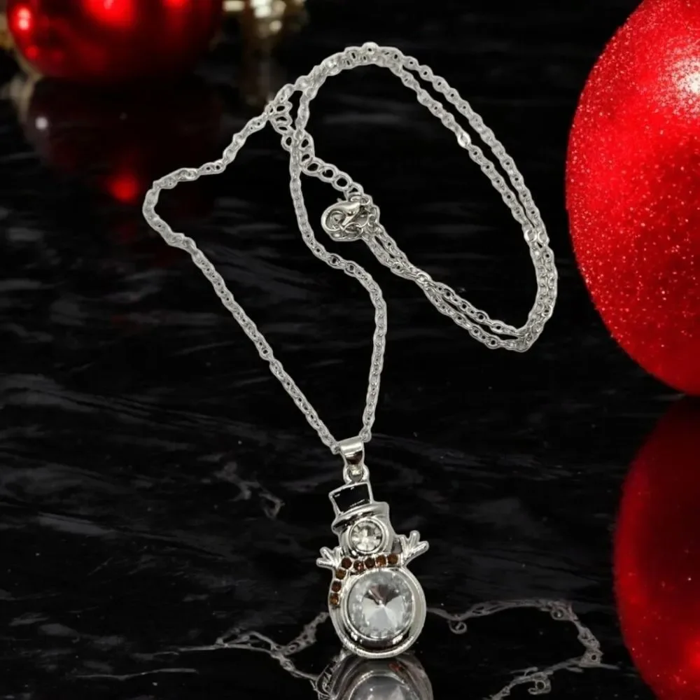 Snowman ☃️ Rhinestone Christmas Tree Pendant Necklace Holiday Winter Jewelry NEW